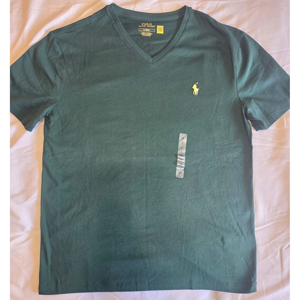 Polo Ralph Lauren Green w/ Yellow Pony V-Neck T-Shirt Men's Size Medium NWOT